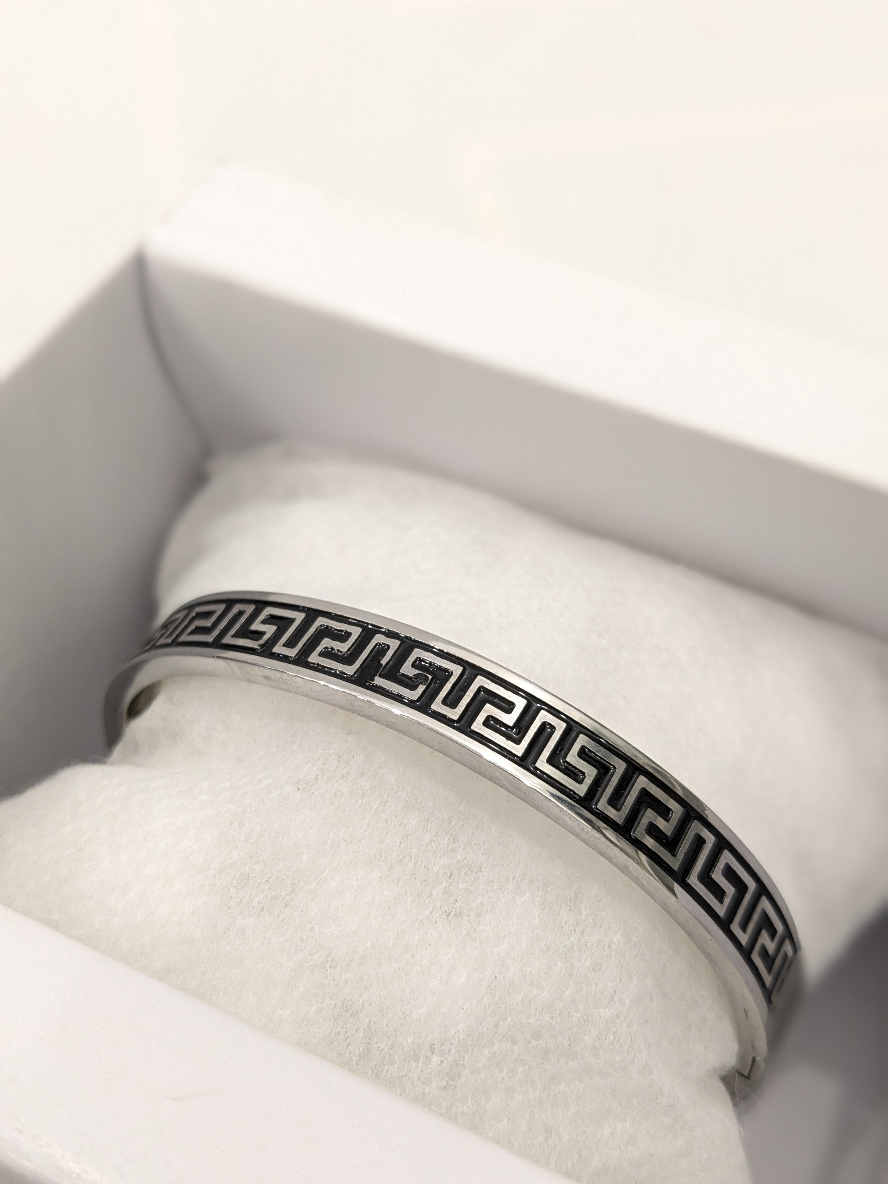 Greek Key Pattern' Stainless Steel Kada/Bangle